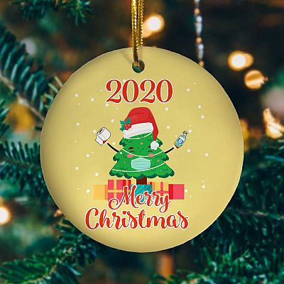 Merry Christmas Tree Quarantine 2020 Decorative Christmas Ornament - Holiday Flat Circle Ornament