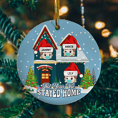 Alternative view of Personalized The Year We Stayed Home Family Decorative Christmas Ornament - Holiday Flat Circle Ornament