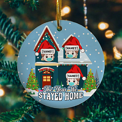 Personalized The Year We Stayed Home Family Decorative Christmas Ornament - Holiday Flat Circle Ornament
