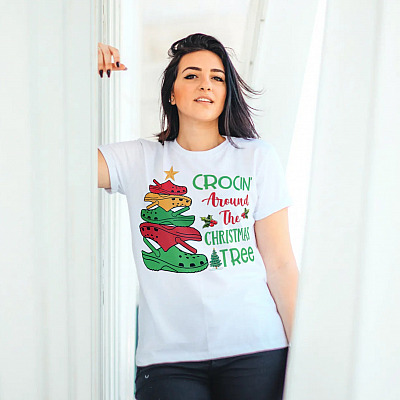 Alternative view of Crocin' Around The Christmas Tree Funny Xmas Rocking Around The Christmas Tree T-Shirt - Crocs Christmas Shirt