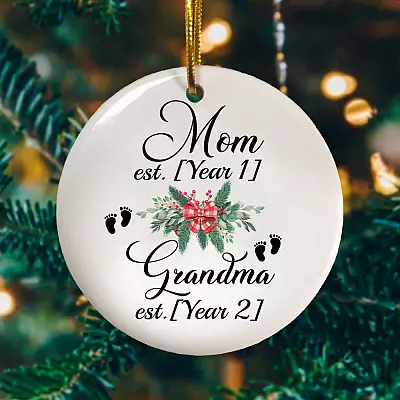 Personalized Mom And Grandma Decorative Christmas Ornament Keepsake - Holiday Flat Circle Ornament