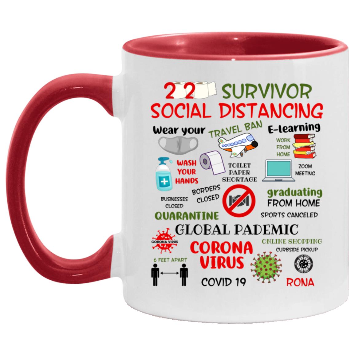 2020 Survivor Social Distancing Accent Mug, White/Red, 11 oz. Accent Mug
