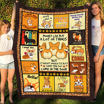 Alternative view of Money Can Buy A Lot Of Things But It Doesn't Wiggle It's Butt Fleece Blanket - Cute Corgi Butt Blanket