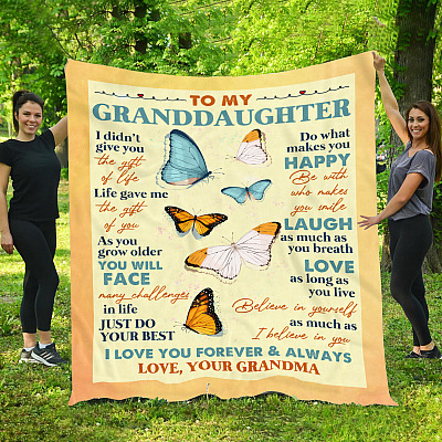 Alternative view of To My Granddaughter I Love You Fleece Blanket - Premium Sherpa Blanket - Woven Blanket - Cute Butterfly Blanket
