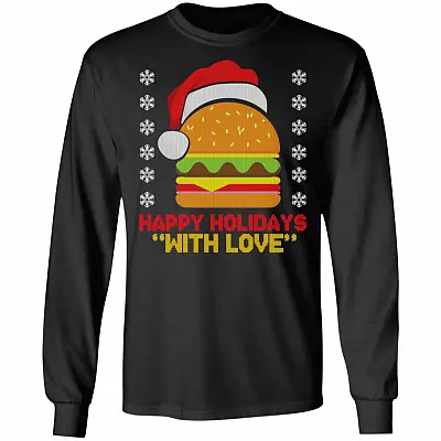 Burger Happy Holiday with Love, Black, Long Sleeve