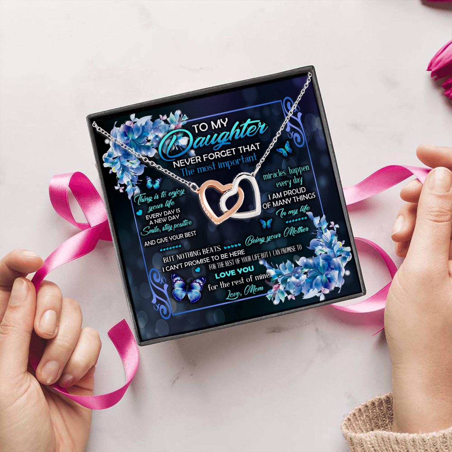 3Th. Most Important Thing.messagecard Interlocking Hearts Necklace 5