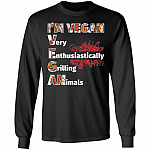 I'm Vegan Very Enthusiastically Hoodie, Black, Long Sleeve
