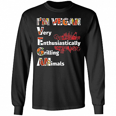 I'm Vegan Very Enthusiastically Hoodie, Black, Long Sleeve