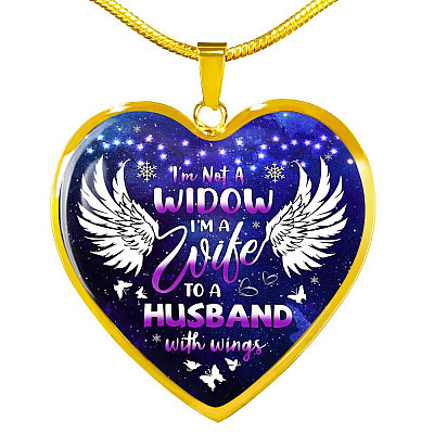 I'm Not A Widow I'm A Wife To A Husband With Wings Heart Pendant Necklace - Memorial Gifts For Loss of Husband Necklace - Heart Luxury Necklace (Gold Plated)