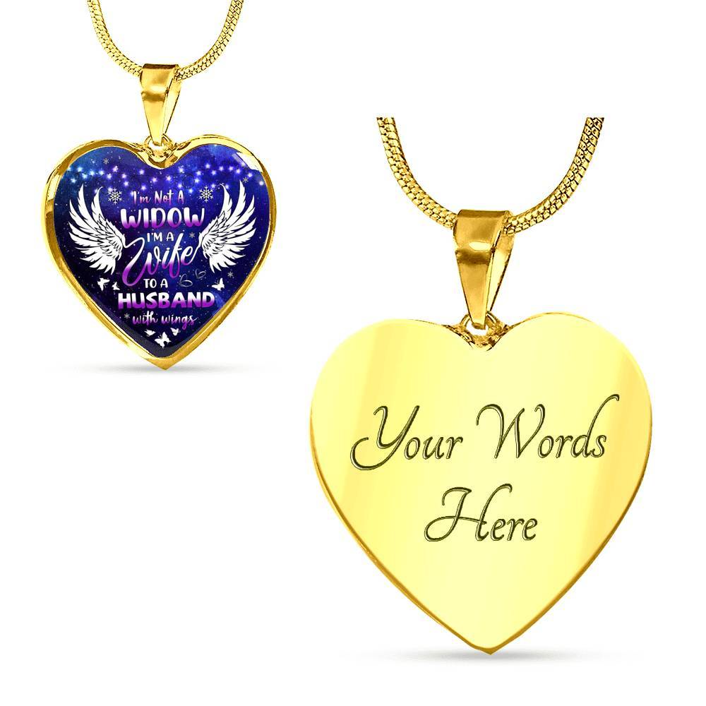 I'm Not A Widow I'm A Wife To A Husband With Wings Heart Pendant Necklace - Memorial Gifts For Loss of Husband Necklace - Heart Luxury Necklace (Gold Plated)