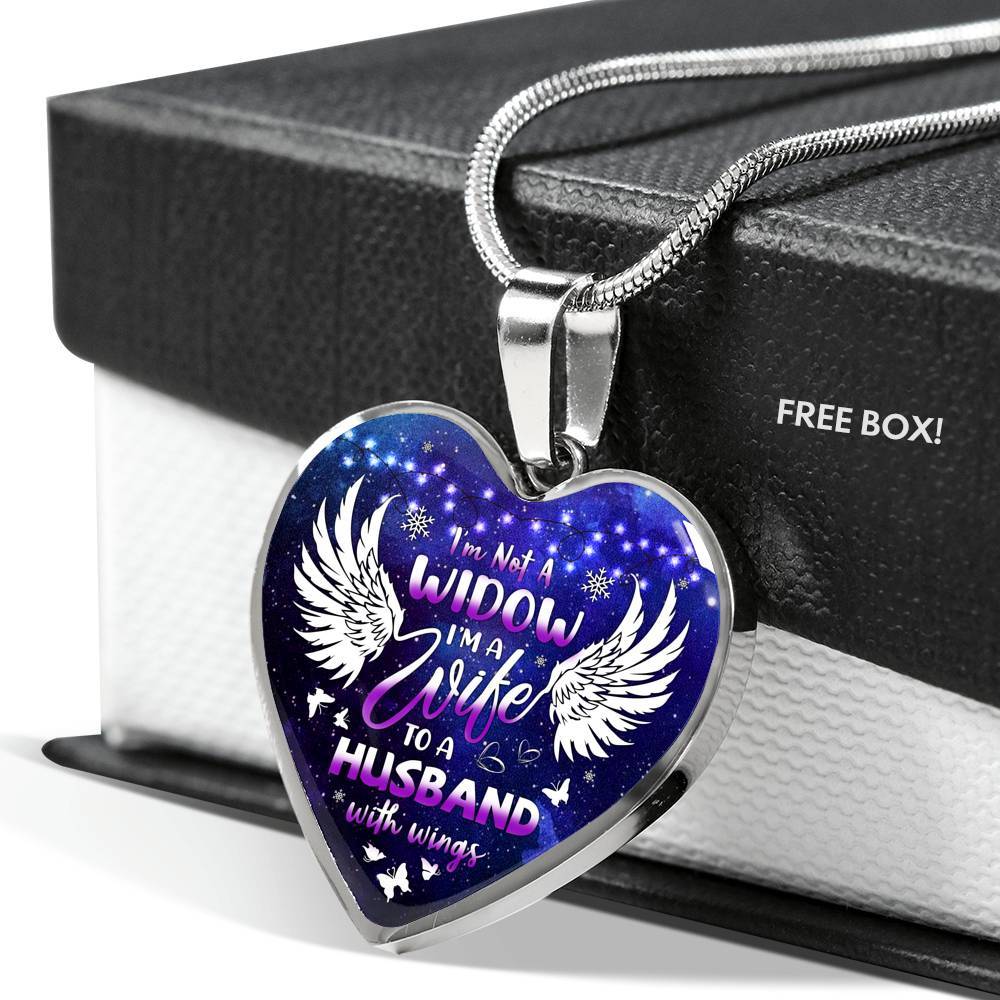 I'm Not A Widow I'm A Wife To A Husband With Wings Heart Pendant Necklace - Memorial Gifts For Loss of Husband Necklace - Heart Luxury Necklace (Silver)