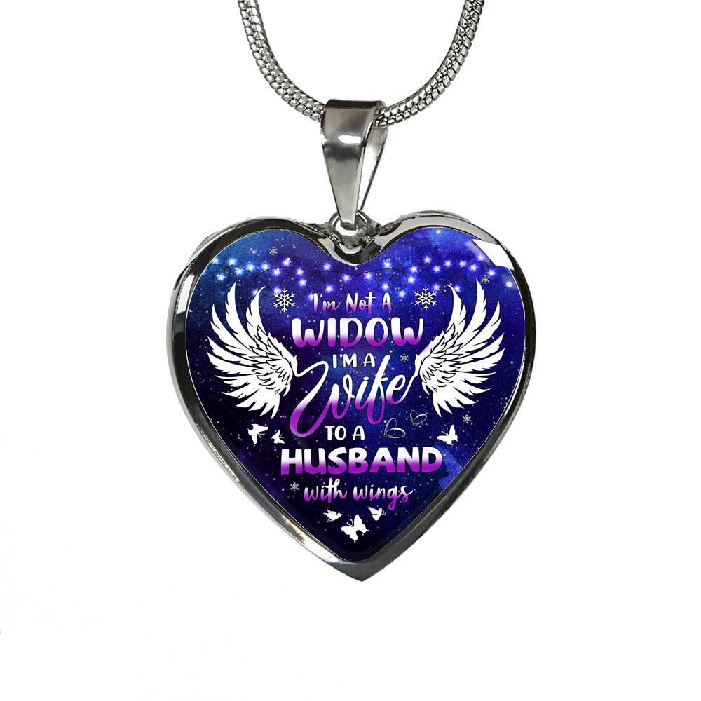 I'm Not A Widow I'm A Wife To A Husband With Wings Heart Pendant Necklace - Memorial Gifts For Loss of Husband Necklace - Heart Luxury Necklace (Silver)