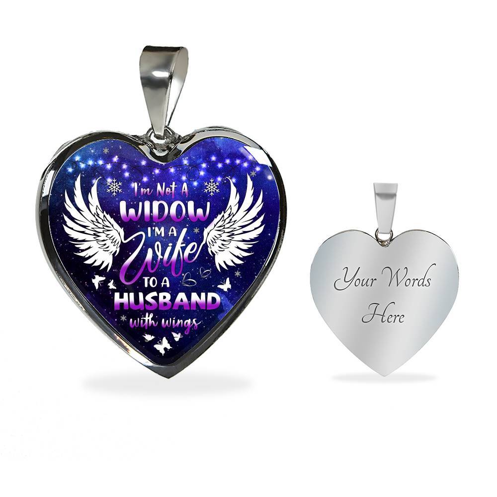 I'm Not A Widow I'm A Wife To A Husband With Wings Heart Pendant Necklace - Memorial Gifts For Loss of Husband Necklace - Heart Luxury Necklace (Silver)