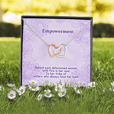 Empowerment Behind Each Determined Woman Is Her Tribe Feminist Interlocking Hearts Pendant Necklace