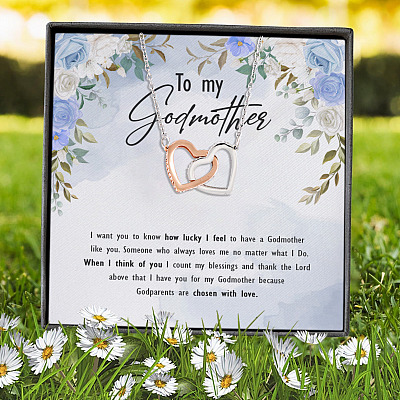 To My Godmother I Want You To Know How Lucky I Feel To Have A Godmother Joined Interlocking Hearts Pendant Necklace