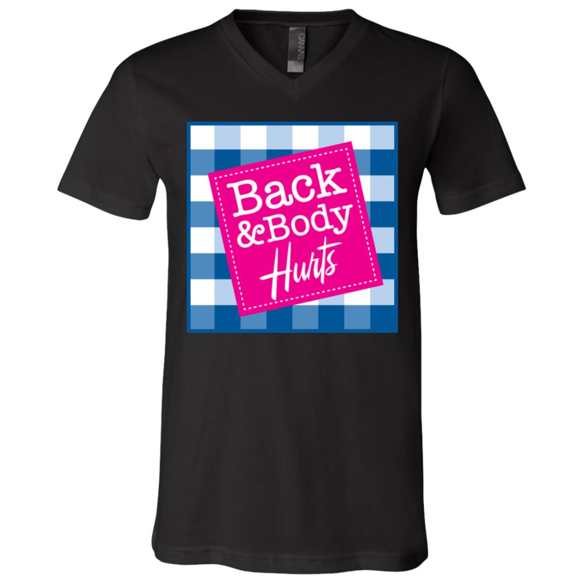 Back and Body Hurts Bath and Body Works Pink Logo Funny Slogan Graphic T-Shirt - V-Neck Tee, Black, V-Neck T-Shirt