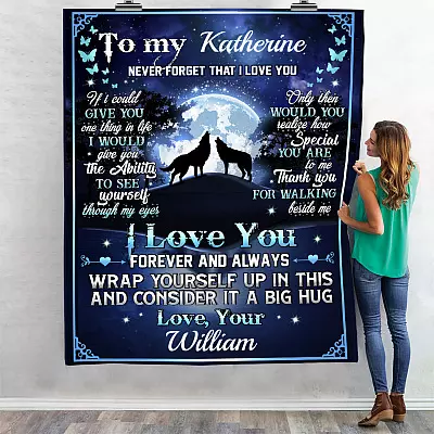 Personalized To My Wife Saying Wolves Couple Saying Blanket - To My Girlfriend Quote Wolf Customized Blanket