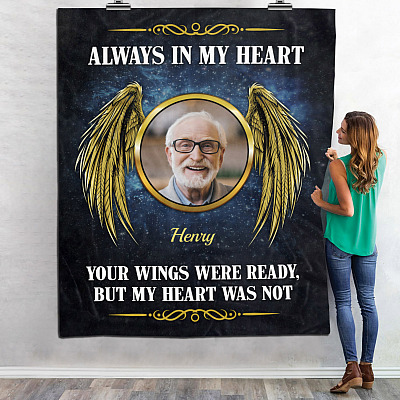 Alternative view of Customized Photo Always In My Heart Your Wings Were Ready But My Heart Was Not Fleece Blanket - Mink Sherpa Blanket