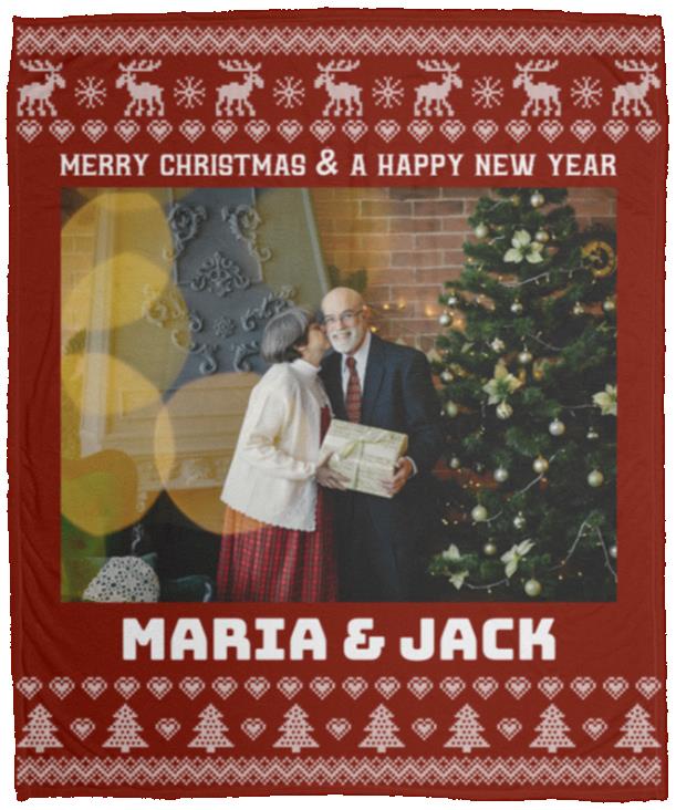 Personalized Custom Photo Christmas Blanket, White, Cozy Plush Fleece Blanket - 50x60