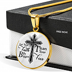 Let Your Faith Be Bigger Than Your Fear Christian Cross Circle Pendant Necklace Gifts - Circle Luxury Necklace (Gold Plated)