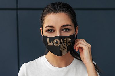 Alternative view of Peace Love - Racial Justice Washable Reusable Custom - Printed Cloth Face Mask Cover