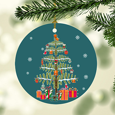 Nordic Christmas Tree Green Circle Ornament - Snowflakes Pine Presents Holiday Decoration Gift