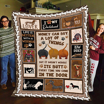 Alternative view of Dachshund Money Can Buy a Lot of Things but It Doesn't Wiggle Its Butt Fleece Blanket - Mink Blanket