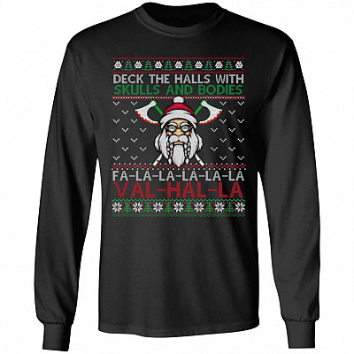 Deck The Halls With Skulls Sweatshirt, Black, Long Sleeve