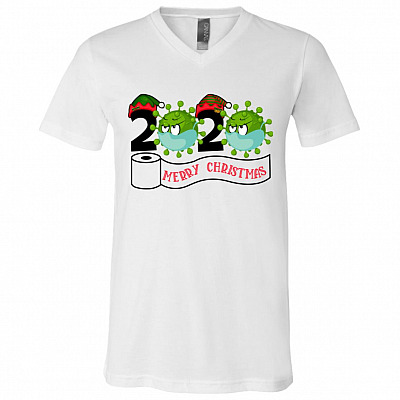 Merry Quarantine Christmas TShirt, White, V-Neck T-Shirt