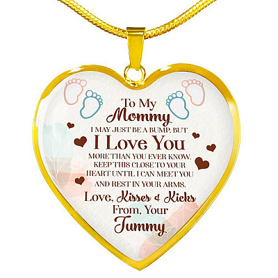 To My Mommy I May Just Be A Bump But I Love You More Than You Ever Know Luxury Heart Pendant Necklace - Heart Luxury Necklace (Gold Plated)
