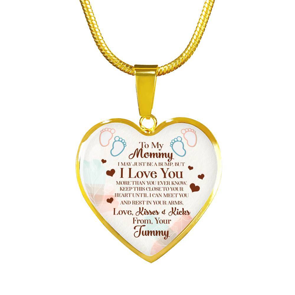 To My Mommy I May Just Be A Bump But I Love You More Than You Ever Know Luxury Heart Pendant Necklace - Heart Luxury Necklace (Gold Plated)
