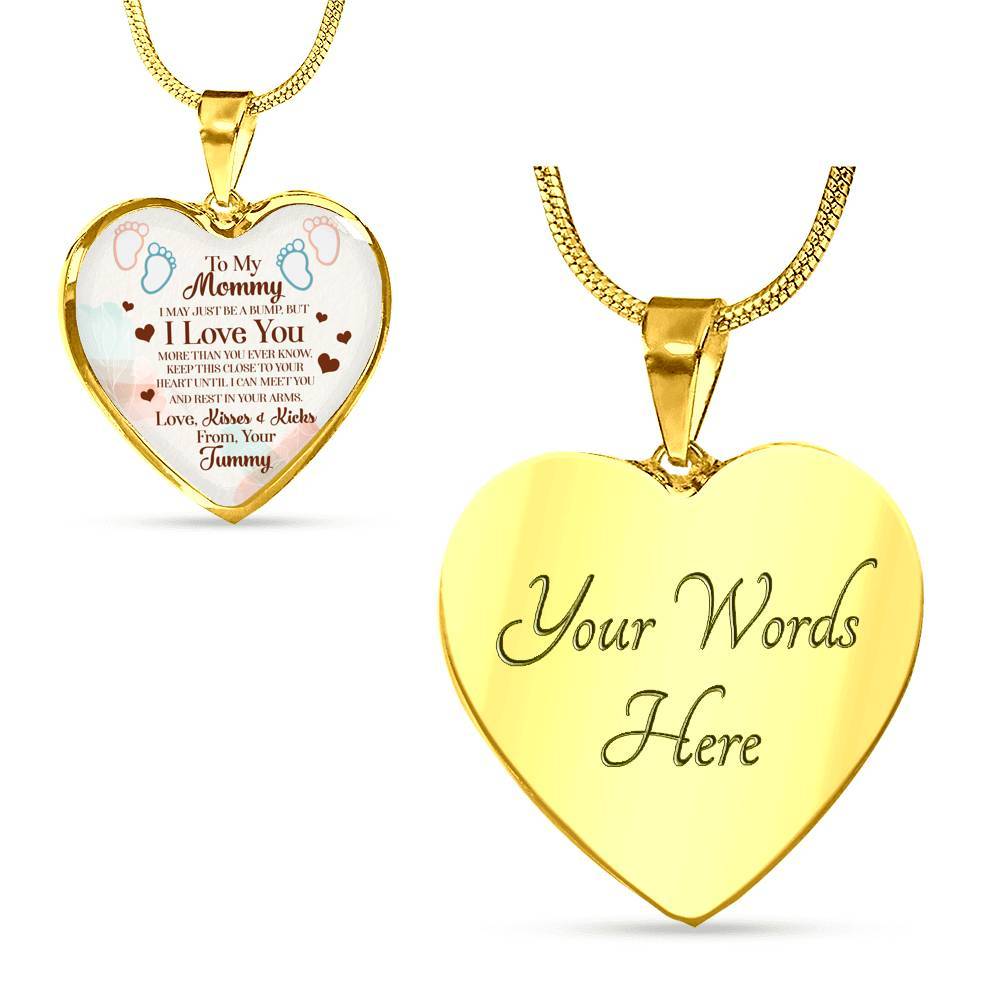 To My Mommy I May Just Be A Bump But I Love You More Than You Ever Know Luxury Heart Pendant Necklace - Heart Luxury Necklace (Gold Plated)