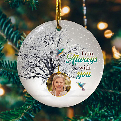 Alternative view of Personalized Custom Photo Hummingbird I Am Always With You Memorial In Loving Memory Circle Ornament
