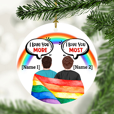 Alternative view of Personalized I Love You More I Love You Most LGBT Circle Christmas Ornament - Gay Pride Decorative Ornament