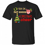 I Run on Hot Cocoa and Christmas Cheer T-Shirt - Cute Hot Cocoa Cup Christmas Holiday Tops Tee, Black, Unisex T-Shirt