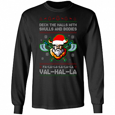 Viking Deck The Halls With Skulls Hoodie, Black, Long Sleeve