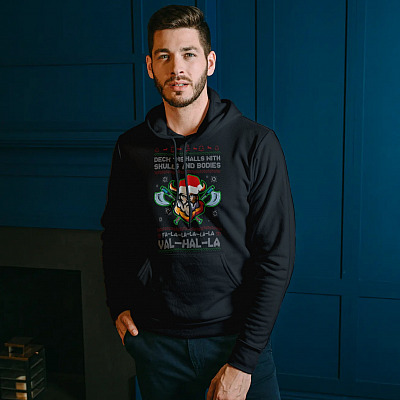 Alternative view of Viking Deck The Halls With Skulls And Bodies Fa-La-La-La-La Val-Hal-La Funny Viking Christmas Hoodie - Sweatshirt