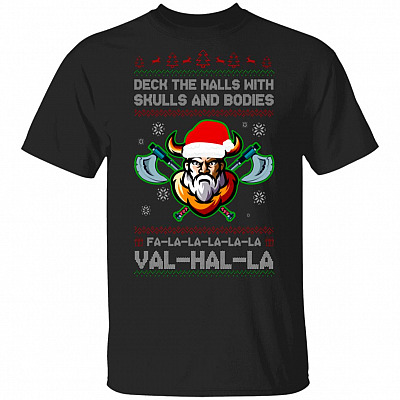 Viking Deck The Halls With Skulls T-shirt, Black, Unisex T-Shirt