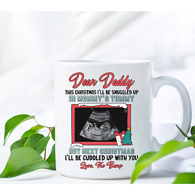 Alternative view of Personalized Photo Dear Daddy This Christmas I'll Be Snuggled Up In Mommy's Tummy Ceramic Coffee Mug