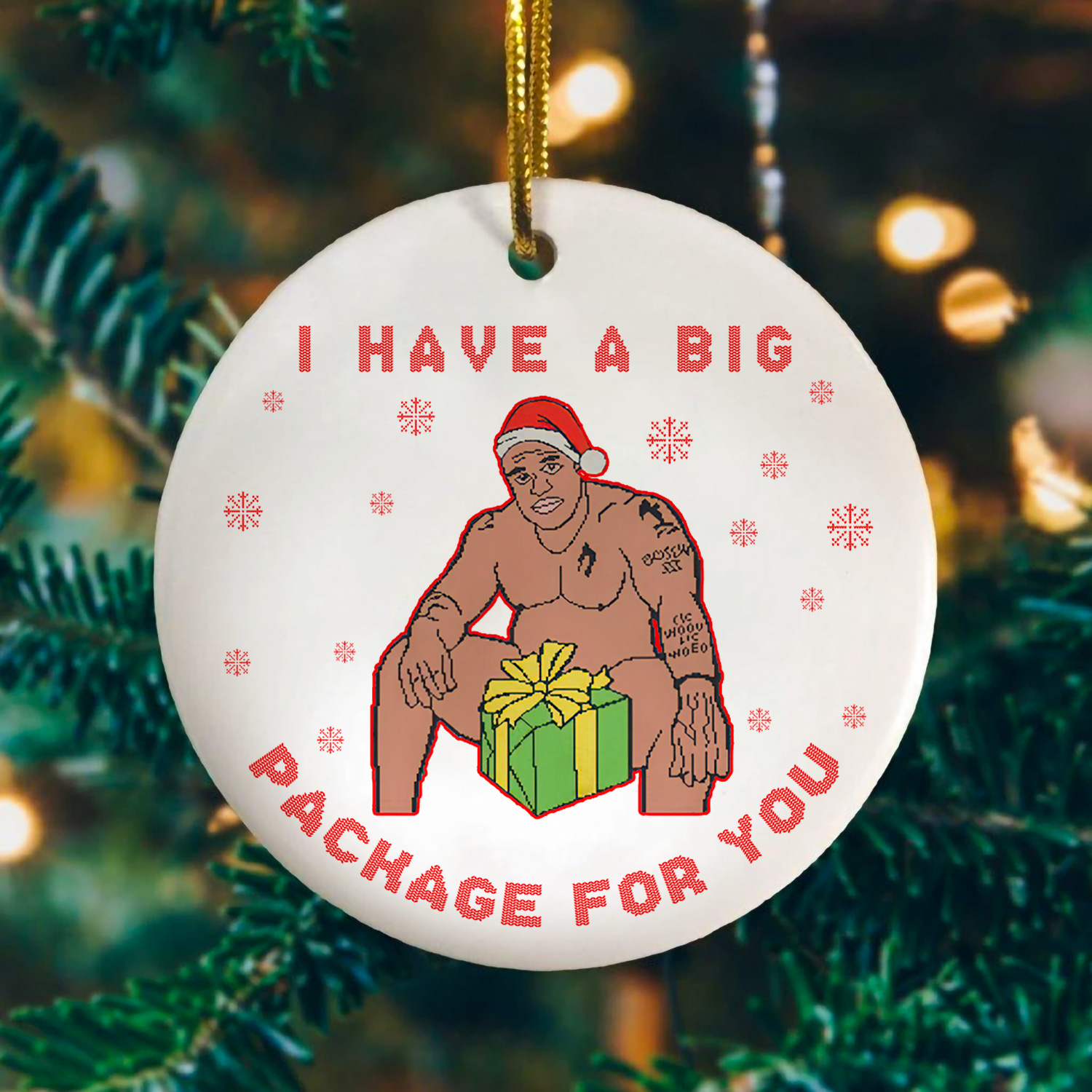 2KT. I Have A Big Package Ornament mock up