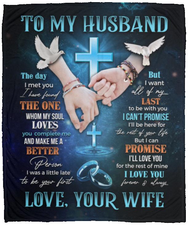 Cross Dove To My Husband The Day, White, Cozy Plush Fleece Blanket - 50x60 Cross Dove To My Husband The Day, White, Cozy Plush Fleece Blanket - 50x60