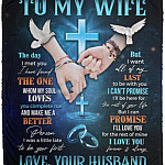 Cross Dove To My Wife The Day, White, Cozy Plush Fleece Blanket - 50x60 Cross Dove To My Wife The Day, White, Cozy Plush Fleece Blanket - 50x60