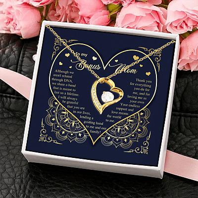 To My Bonus Mom Although We Aren't Related Through D N A - Bonus Mom Necklace - Forever Love Pendant Necklace