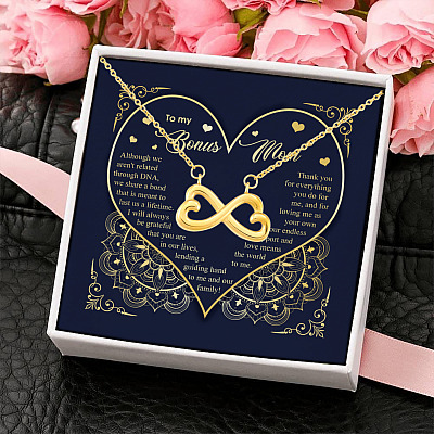 To My Bonus Mom Although We Aren't Related Through D N A - Bonus Mom Gifts - Infinity Heart Pendant Necklace