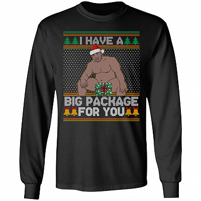 Barry Wood Merry Barry Christmas I Got a Big Package for You Funny Dirty Christmas Ugly Christmas Sweater Long Sleeve, Black, Long Sleeve