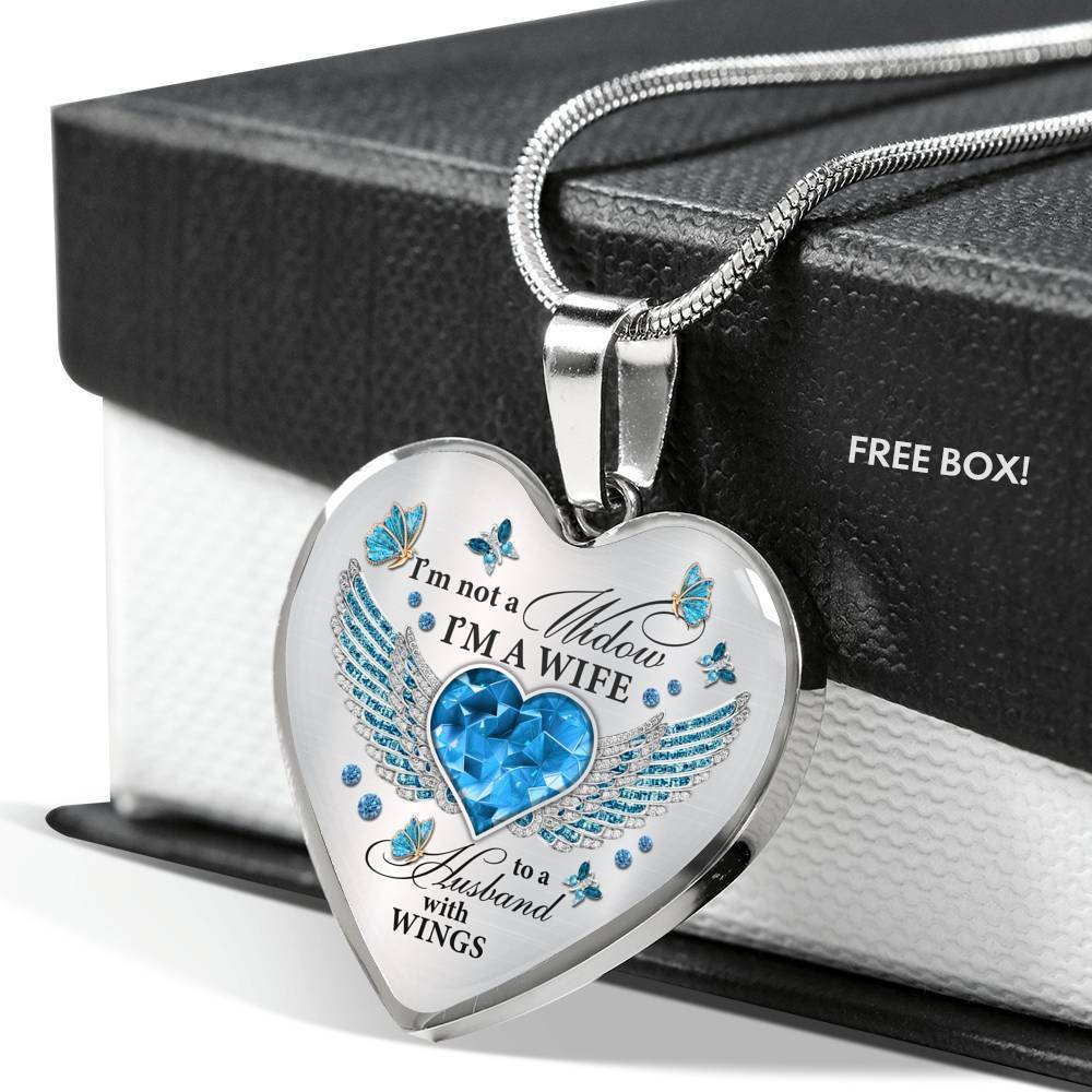 I'm Not A Widow I'm A Wife To A Husband With Butterfly Wings Heart Necklace - In Memory Of Husband Necklace - Heart Luxury Necklace (Silver)