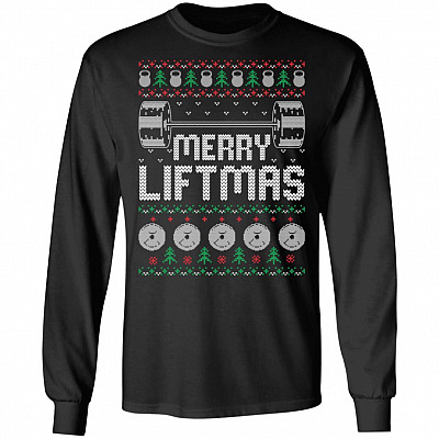 Merry Liftmas I Wish You Hoodie, Black, Long Sleeve