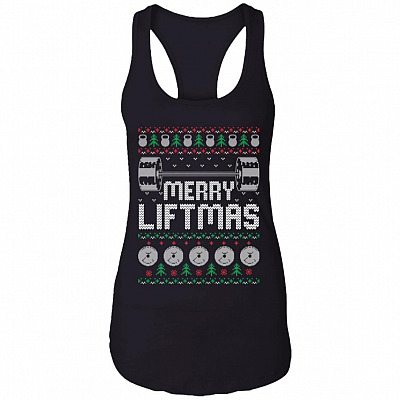Merry Liftmas I Wish You a Merry Liftmas Tank, Black, Ladies Racerback Tank