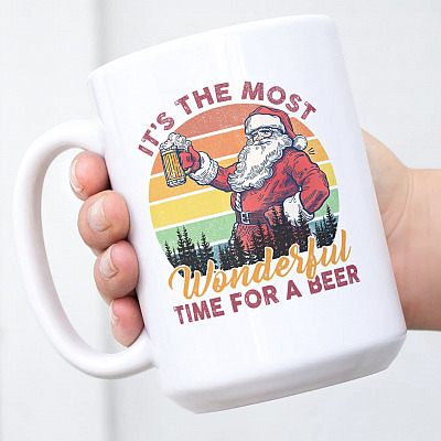 Alternative view of Vintage Retro Santa Claus It's The Most Wonderful Time For A Beer Funny Drinking Team Christmas Ceramic Mug