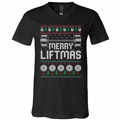 Merry Liftmas I Wish You a Merry Liftmas Shirt, Black, V-Neck T-Shirt